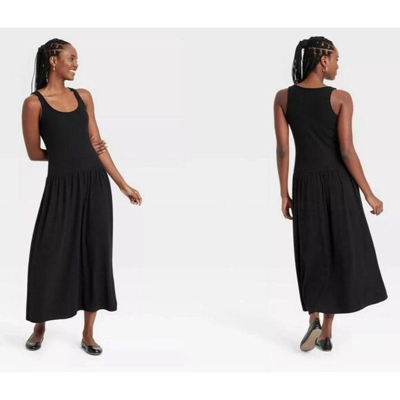 Women's Drop Waist Knit Midi Slip Dress - Universal Thread™ Black size XXL NWT - Picture 2 of 4